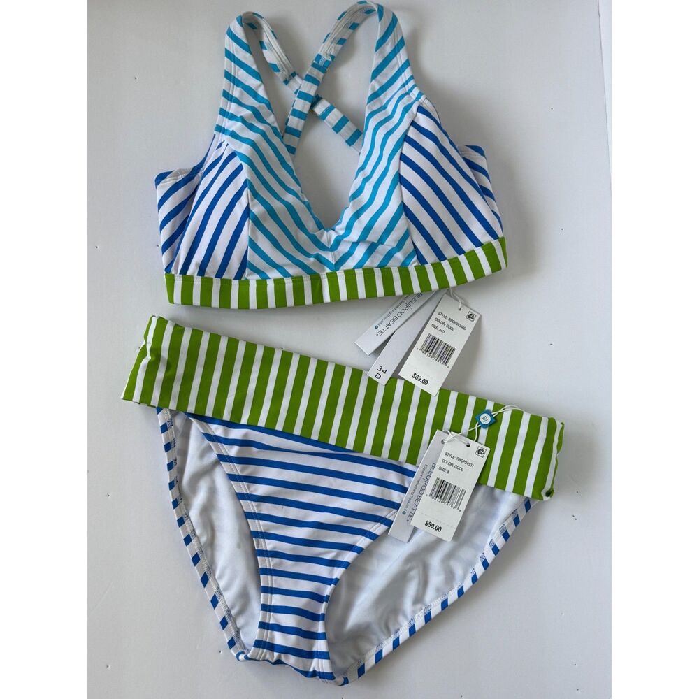 Bleu Rod Beattie Striped Bikini Set NWT -  34D / 8